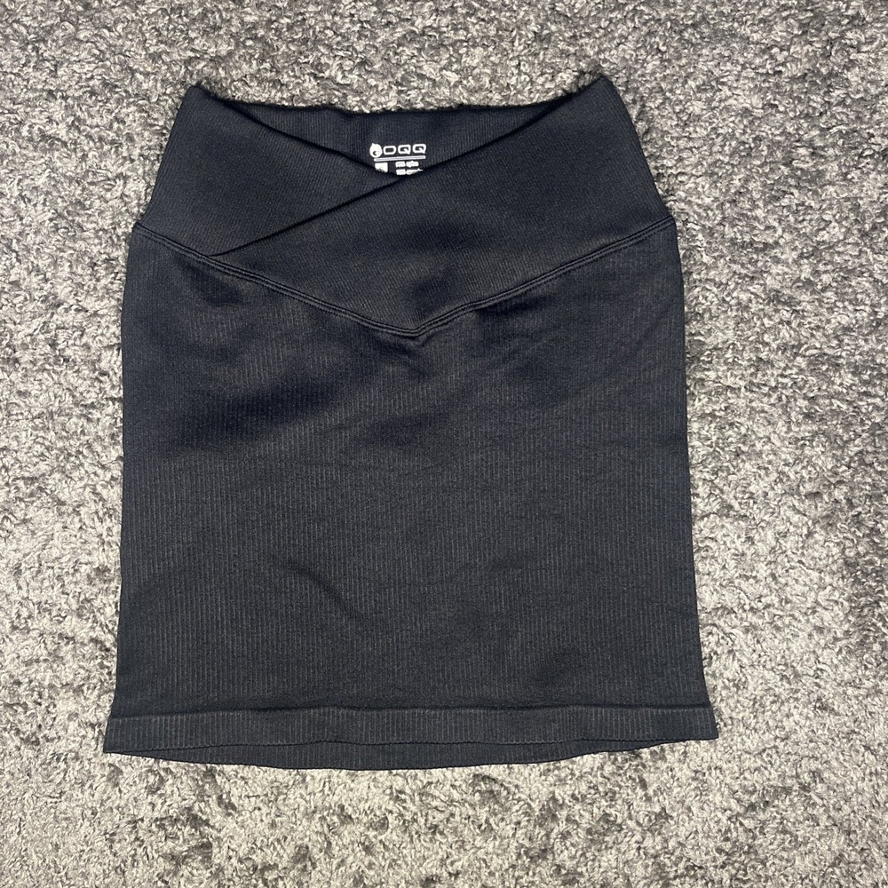 OQQ Womens Size Small Black Rib Knit High Waist Mini Skirt New
